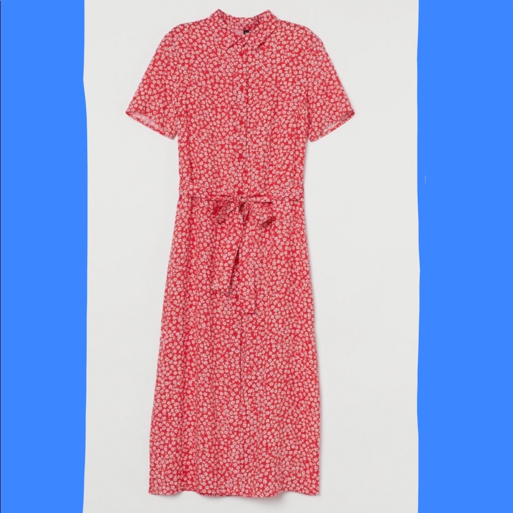 H &M Red Floral Midi Dress